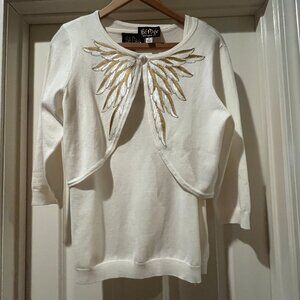 Bob Mackie White Brand New Wearable Art Bolero Cardigan and Shell, Size Medium